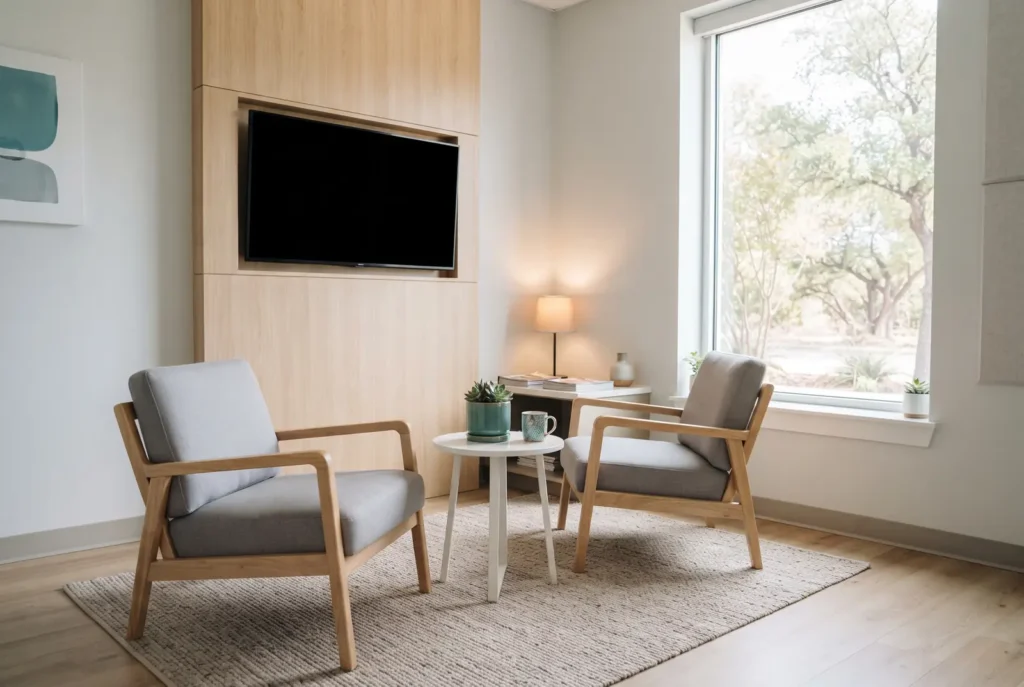 Calm consultation corner in a bright San Antonio dental office